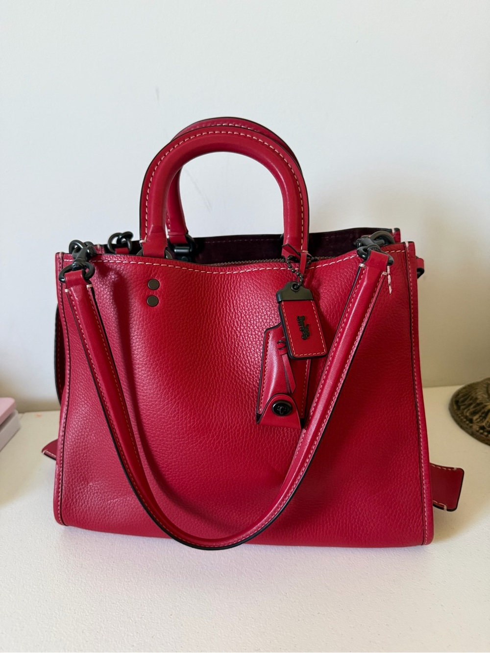 Coach 1941 Ruby Red Leather Rogue Satchel Bag
